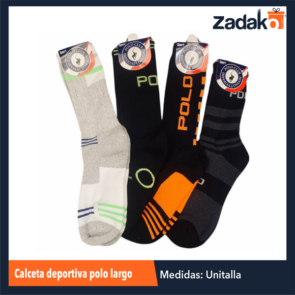 CALCETA DEPORTIVA POLO LARGO CON 1 PZ O CAJA CON 300 PZS
