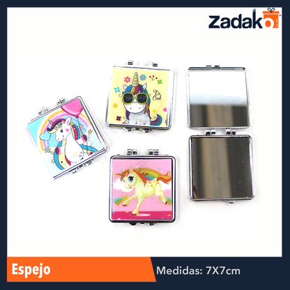 ZB-0056 ESPEJO DE BOLSILLO UNICORNIO, CON 1 PZS, O CAJA CON 600 PZS.