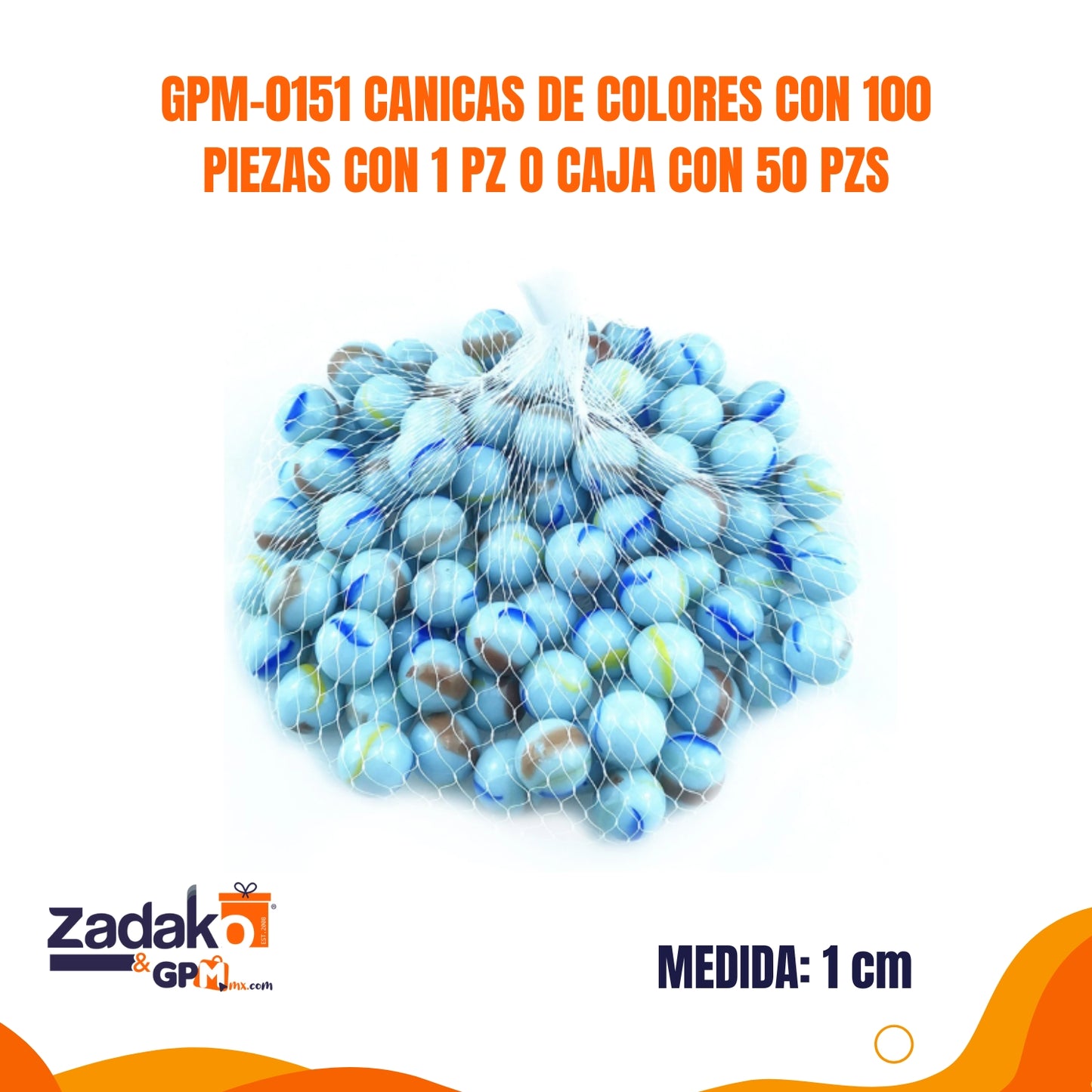 GPM-0151  CANICAS DE COLORES CON 100 PIEZAS CON 1 PZ O CAJA CON 50 PZS