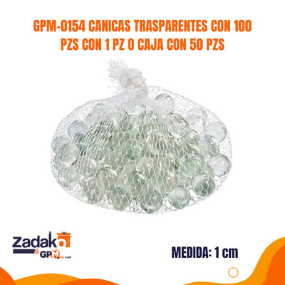 GPM-0154 CANICAS TRASPARENTES CON 100 PZS CON 1 PZ O CAJA CON 50 PZS