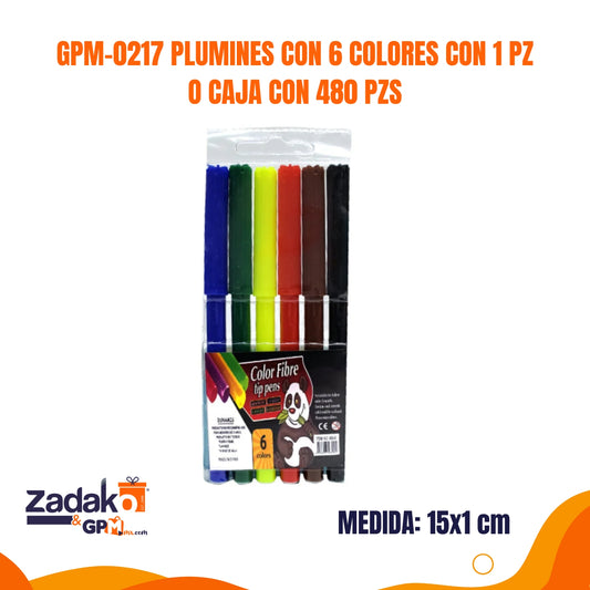 GPM-0217 PLUMINES CON 6 COLORES CON 1 PZ O CAJA CON 480 PZS