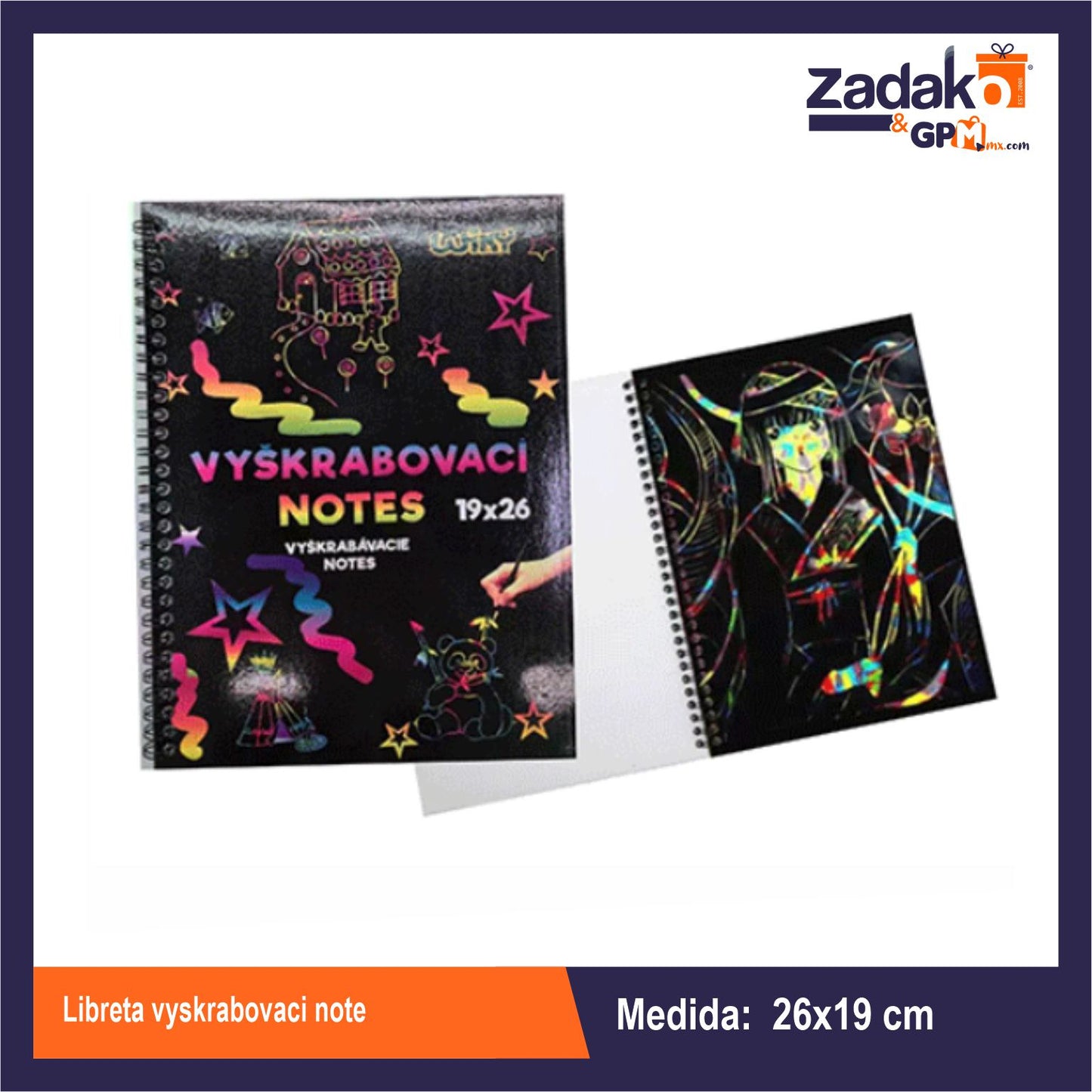 GPM-0482 LIBRETA VYSKRABOVACI NOTE 19 x 26 CM CON 12 PZS O CAJA CON  20 PQTS