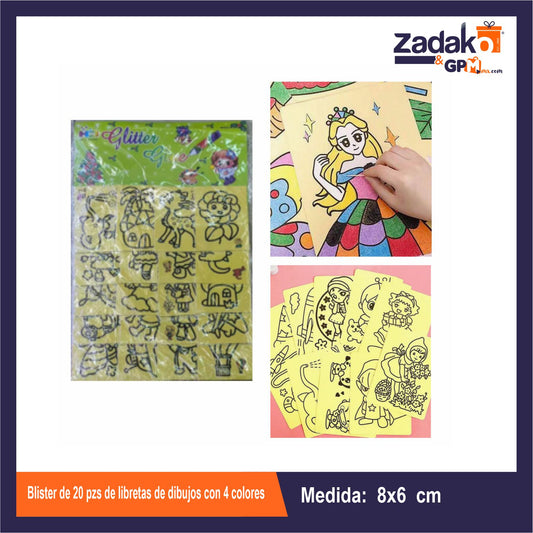 GPM-0484 BLISTER DE 20 PZS DE LIBRETAS DE DIBUJOS CON 4 COLORES CON 1 PQTS O CAJA CON 150 PQTS