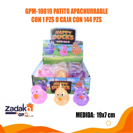 GPM-10019 PATITO APACHURRABLE CON 1 PZS O CAJA CON 144 PZS