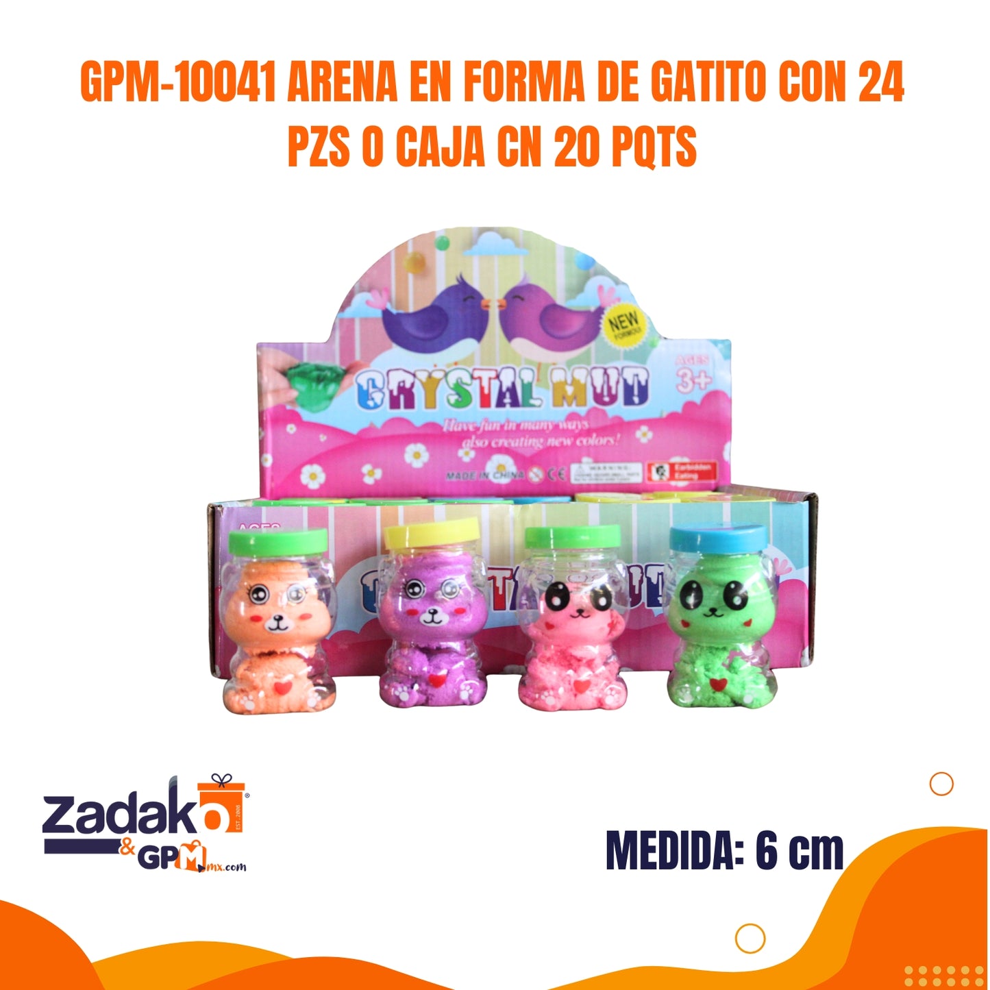GPM-10041 ARENA EN FORMA DE GATITO CON 24 PZS O CAJA CON 20 PQTS