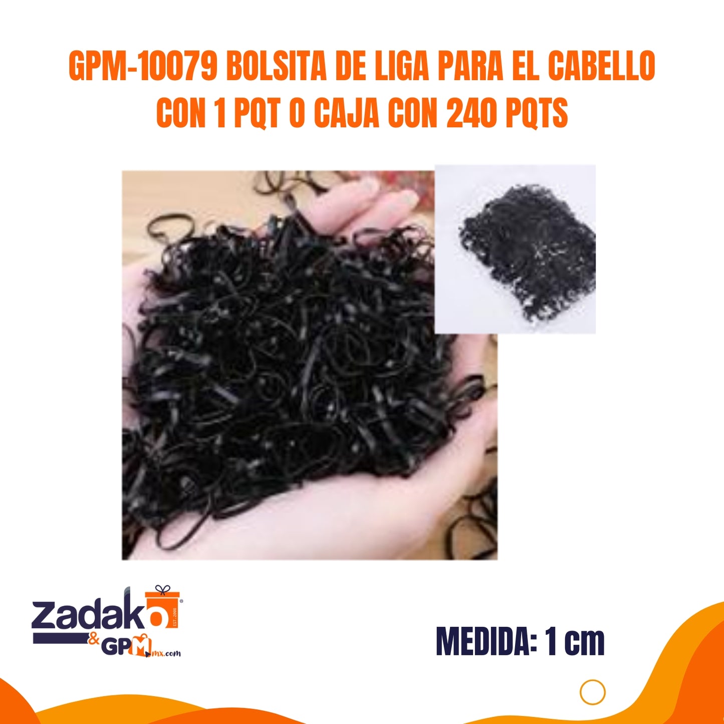 GPM-10079 BOLSITA DE LIGA PARA EL CABELLO CON 1 PQT O CAJA CON 240 PQTS