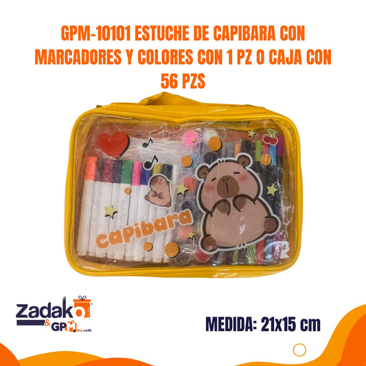 GPM-10101 ESTUCHE DE CAPIBARA CON MARCADORES Y COLORES CON 1 PZ O CAJA CON 56 PZS