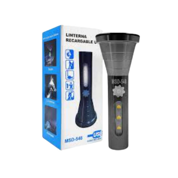 MSD-548 LINTERNA RECARGABLE USB CON 4 MODOS DE ILUMINACIÓN CON 1 PZ O CAJA CON 100 PZS