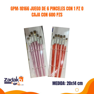 GPM-10166 JUEGO DE 6 PINCELES CON 1 PZ O CAJA CON 600 PZS