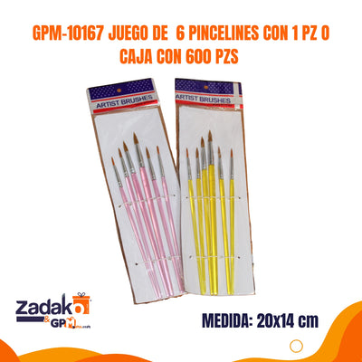 GPM-10167 JUEGO DE  6 PINCELINES CON 1 PZ O CAJA CON 600 PZS