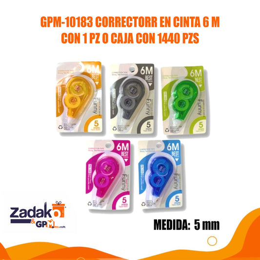 GPM-10183 CORRECTORR EN CINTA 6 M CON 1 PZ O CAJA CON 1440 PZS