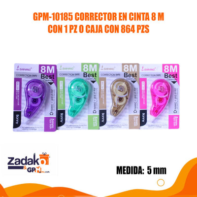 GPM-10185 CORRECTOR EN CINTA 8 M CON 1 PZ O CAJA CON 864 PZS