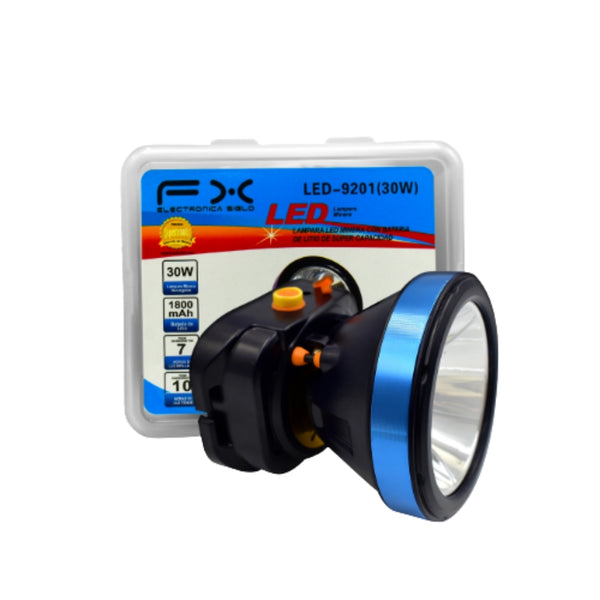 LED-9201 LAMPARA LED DE MINERO RECARGABLE 30W 1,800mAh CAJA CON 80 PZS