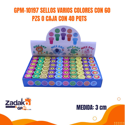 GPM-10197 SELLOS VARIOS COLORES CON 60 PZS O CAJA CON 40 PQTS