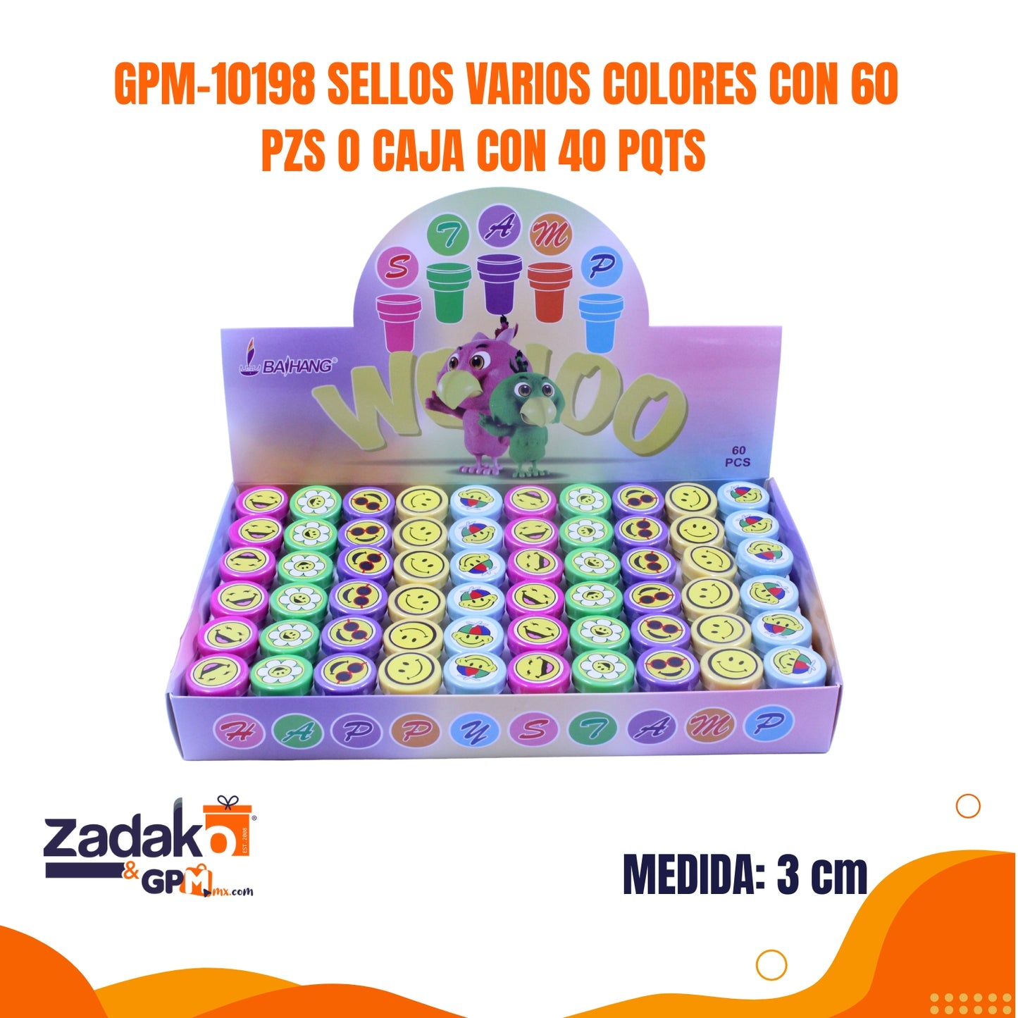 GPM-10198 SELLOS VARIOS COLORES CON 60 PZS O CAJA CON 40 PQTS