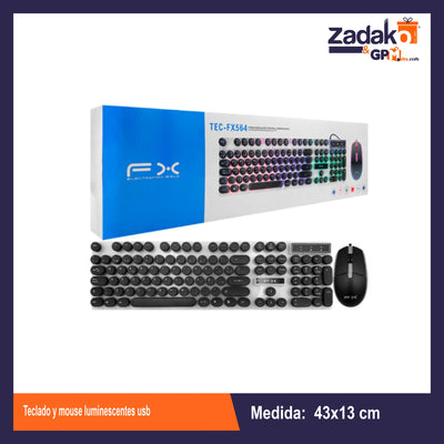 TEC-FX564 TECLADO Y MOUSE LUMINESCENTES USB CAJA CON 20 PZS