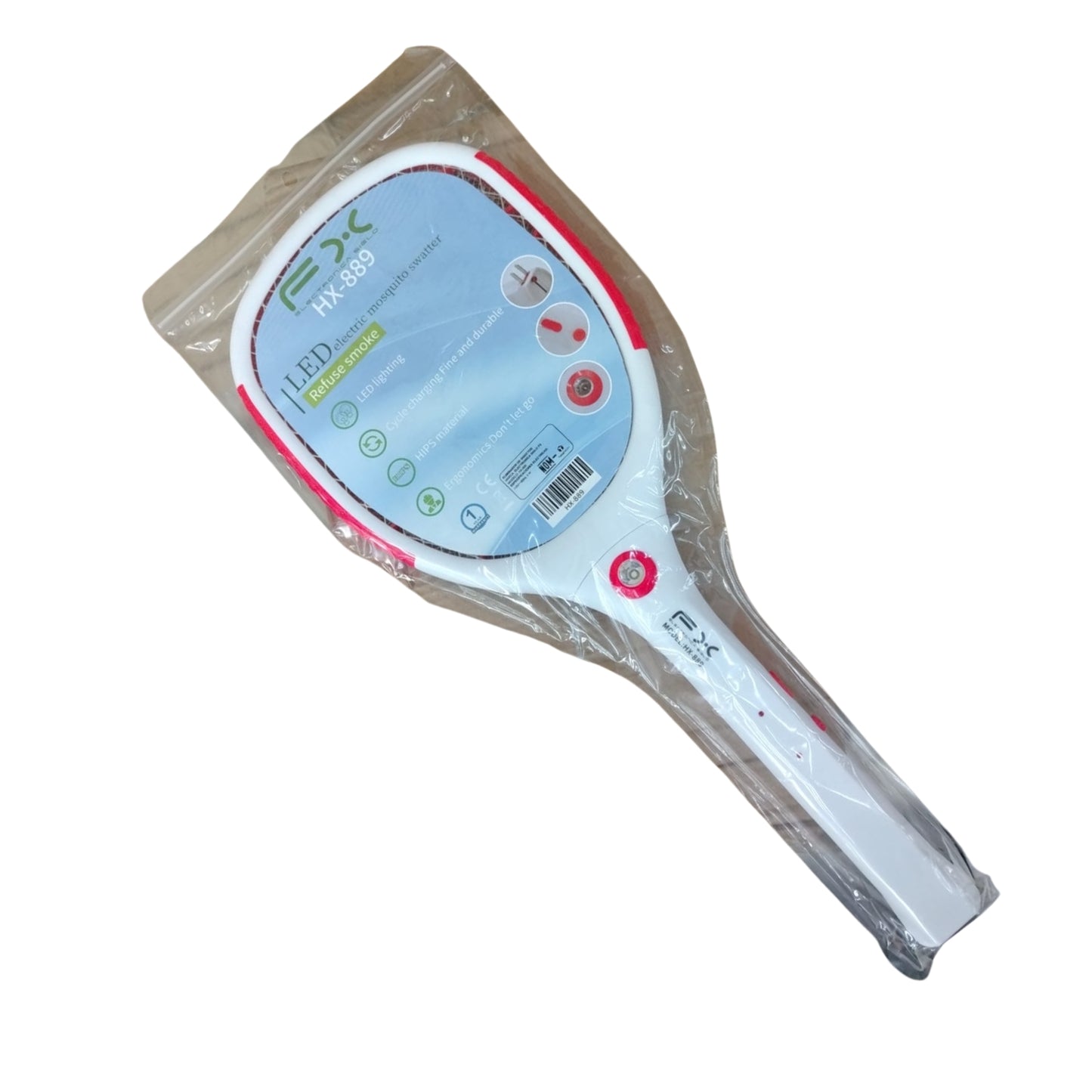 HX-889 RAQUETA ELECTRICA MATAMOSQUITOS CON LUZ LED RECARGABLE 127V CAJA CON 50 PZS
