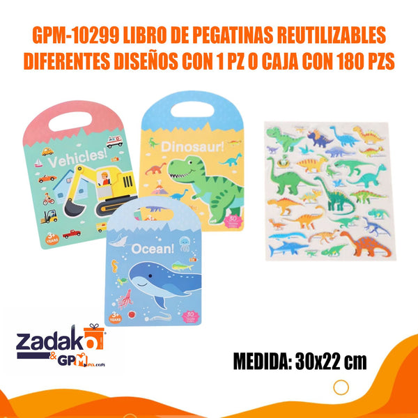 GPM-10299 LIBRO DE PEGATINAS REUTILIZABLES DIFERENTES DISEÑOS CON 1 PZ O CAJA CON 180 PZS