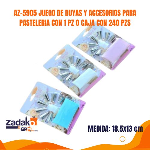 AZ-5905 JUEGO DE DUYAS Y ACCESORIOS PARA PASTELERIA CON 1 PZ O CAJA CON 240 PZS