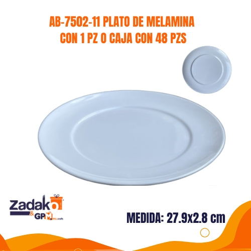 N-GPM-10346  AB-7502-11 PLATO DE MELAMINA CON 1 PZ O CAJA CON 48 PZS