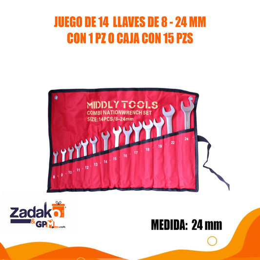GPM-10352 JUEGO DE 14 LLAVES DE 8-24 MM CON 1 PZ O CAJA CON 15 PZS
