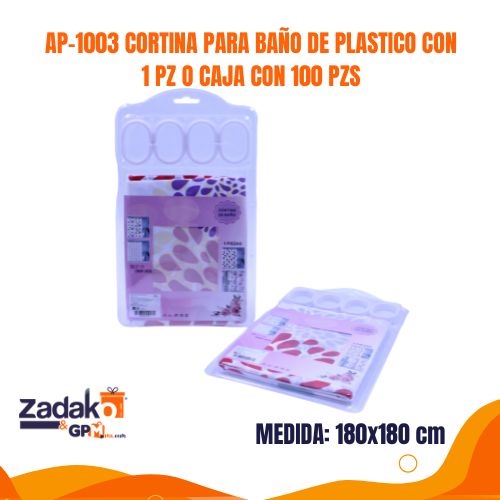 AP-1003 CORTINA PARA BAÑO DE PLASTICO CON 1 PZ O CAJA CON 100 PZS