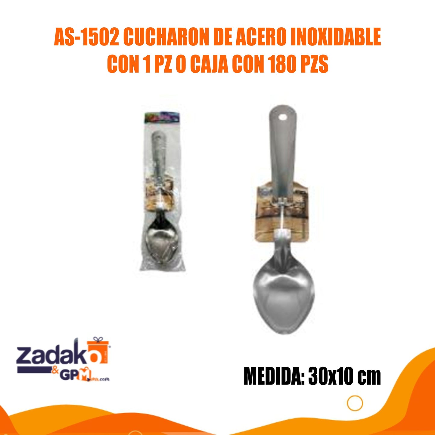 AS-1502 CUCHARON DE ACERO INOXIDABLE CON 1 PZ O CAJA CON 180 PZS