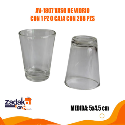 AV-1807 VASO DE VIDRIO CON 1 PZ O CAJA CON 288 PZS