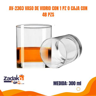 AV-2303 VASO DE VIDRIO CON 1 PZ O CAJA CON 48 PZS