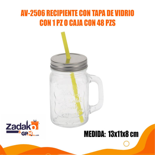 AV-2506 RECIPIENTE CON TAPA DE VIDRIO CON 1 PZ O CAJA CON 48 PZS