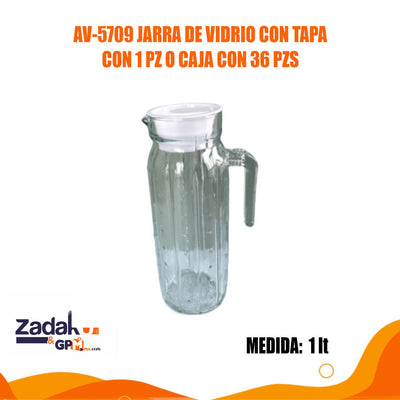AV-5709 JARRA DE VIDRIO CON TAPA CON 1 PZ O CAJA CON 36 PZS