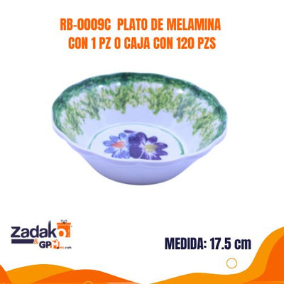 RB-0009C  PLATO DE MELAMINA 17.5 CM CON 1 PZ O CAJA CON 120 PZS