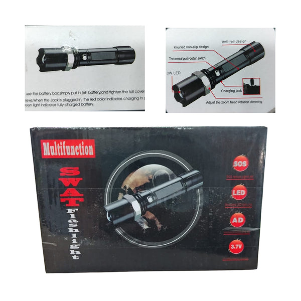 GPM-10716 LINTERNA LED TACTICA  ZOOM LED RECARGABLE CON 1 PZ O CAJA CON 60 PZS