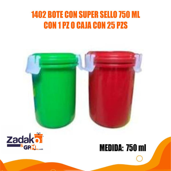 1402 BOTE CON SUPER SELLO 750 ML CON 1 PZ O CAJA CON 25 PZS