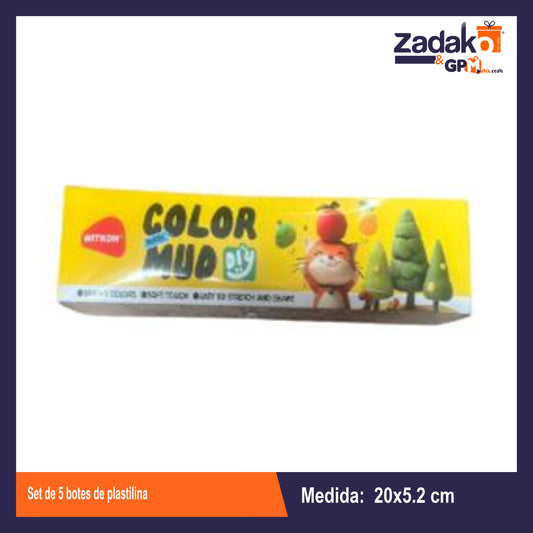 GPM-10860 SET DE 5 BOTES DE PLASTILINA CON 1 PQT O CAJA CON 72 PQTS