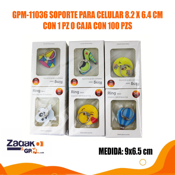 GPM-11036 SOPORTE PARA CELULAR 8.2 X 6.4 CM CON 1 PZ O CAJA CON 100 PZS