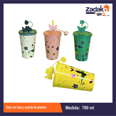 AD-0546 VASO CON TAPA Y POPOTE DE PLASTICO CON 1 PZ O CAJA CON 360 PZS