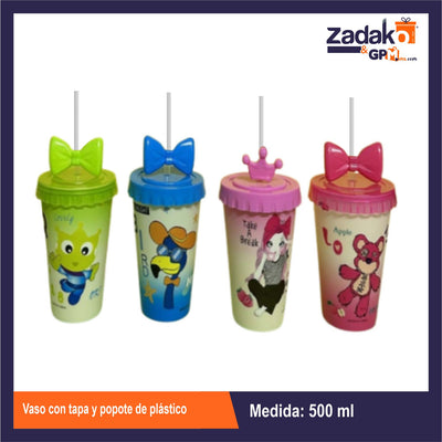 AD-0549C-1 VASO CON TAPA Y POPOTE DE PLASTICO CON 1 PZ O CAJA CON 360 PZS