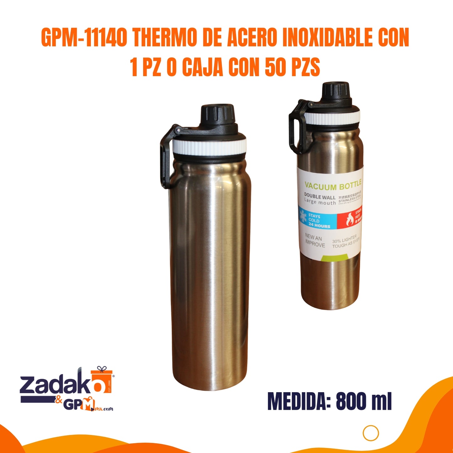 GPM-11140 THERMO DE ACERO INOXIDABLE CON 1 PZ O CAJA CON 50 PZS