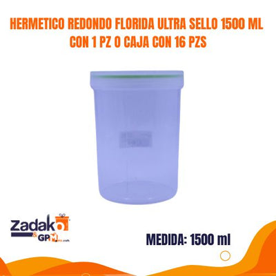 HERMETICO REDONDO FLORIDA ULTRA SELLO 1500 ML CON 1 PZ O CAJA CON 16 PZS