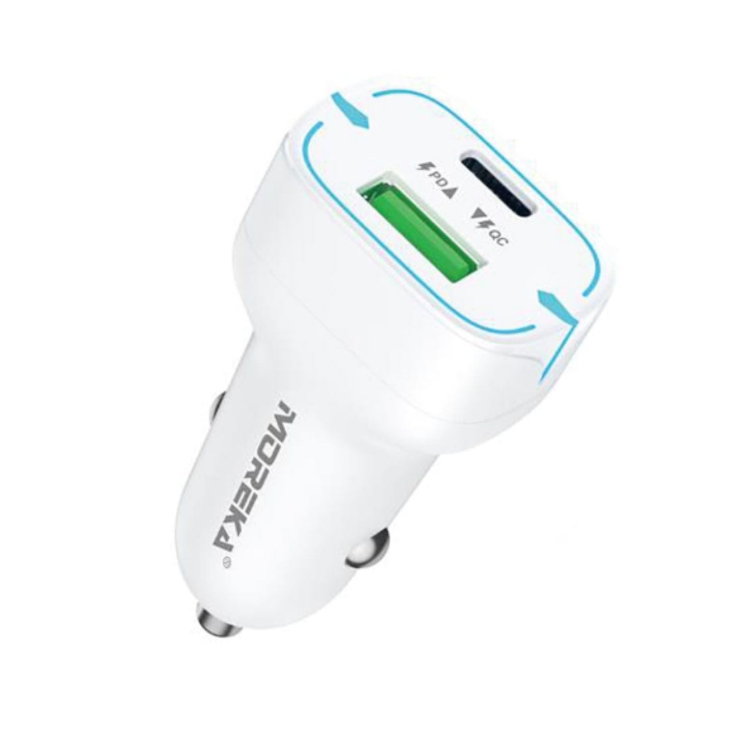 CP011 CARGADOR DE CARRO MOREKA PLUGIN 45W PUERTOS USB Y C CON 1 PZ O CAJA CON 400 PZS