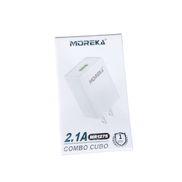 MR1275 CUBO CARGADOR CON PUERTO USB DE 100-240V Y 2.1A 10.5W CON 1 PZ O CAJA 300 PZS