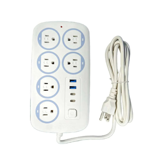 N-GPM-12131  MC-5448C BARRA MULTICONTACTO MOREKA CON 6 TOMACORRIENTES, 2 PUERTOS USB-C Y 2 PUERTOS USB CON 1 PZ O CAJA CON 48 PZS