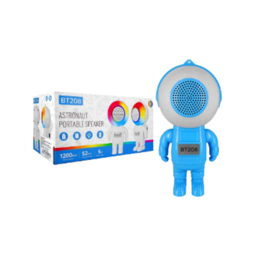 BT208 BOCINA INALÁMBRICA EN FORMA DE ASTRONAUTA CON LUZ RGB, ENTRADA PARA MEMORIA USB Y TARJETA TF, VARIEDAD DE COLORES CON 1 PZ O CAJA 80 PZS