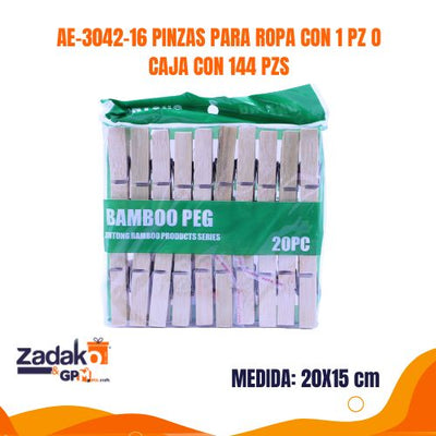 AE-3252 PINZAS DE BAMBU CON 1 PZ O CAJA CON 96 PZS
