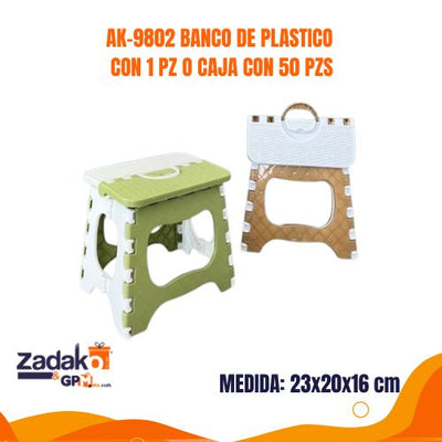 AK-9802 BANCO DE PLASTICO CON 1 PZ O CAJA CON 50 PZS