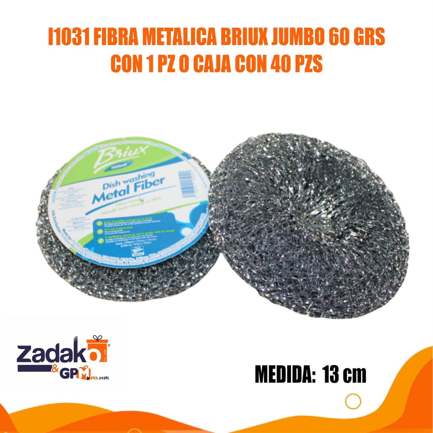 I1031 FIBRA METALICA BRIUX JUMBO 60 GRS  CON 1 PZ O CAJA CON 40 PZS
