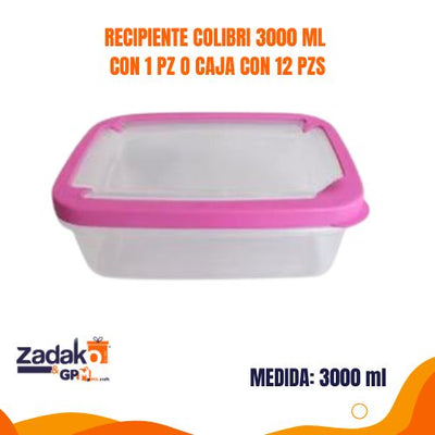 RECIPIENTE COLIBRI 3000 ML CON 1 PZ O CAJA CON 12 PZS