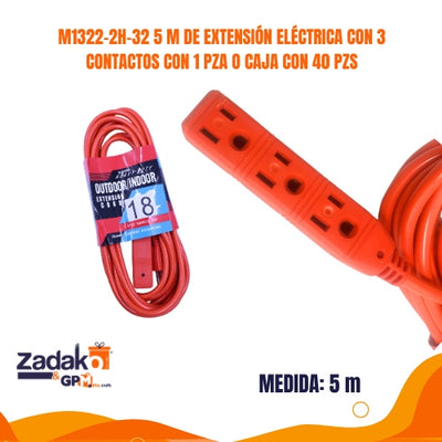 M1322-2H-32 5 M DE EXTENSIÓN ELÉCTRICA CON 3 CONTACTOS CON 1 PZA O CAJA CON 40 PZS