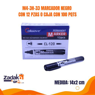 M4-3H-33 MARCADOR NEGRO CON 12 PZAS O CAJA CON 100 PQTS